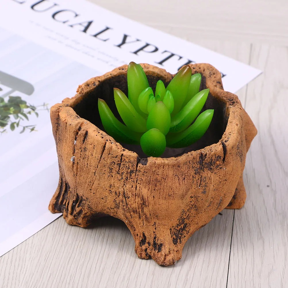 

2 Pcs Planters for Indoor Plants Cement Creative Flower Pot Tree Trunk Balcony Root Simulated Stump Planting Basin