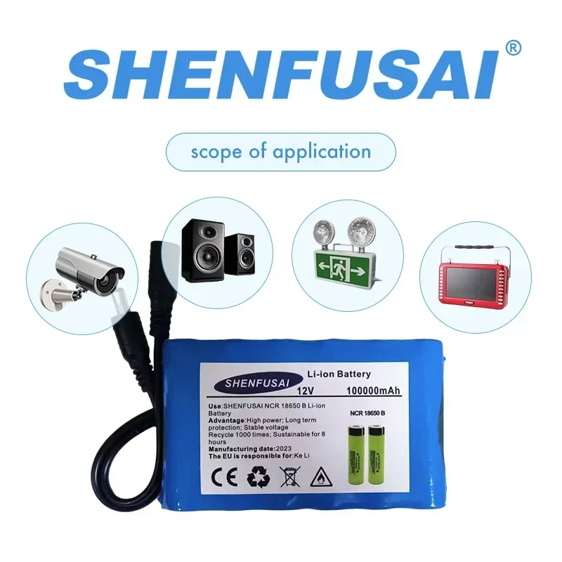 

High capacity 18650 3S2P 12V 60000mAh original lithium-ion battery DC+charger 12.6V rechargeable, CCTV, camera, monitor