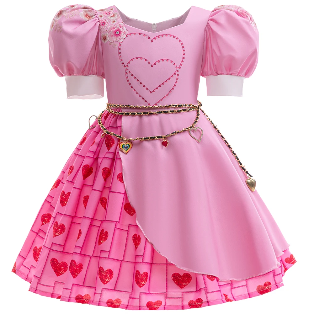 

Girls Movie Role-playing Love Pink Princess Dress Irregular With Waist Chain Birthday Dress Christmas Party Cute Girl Skirt 2025