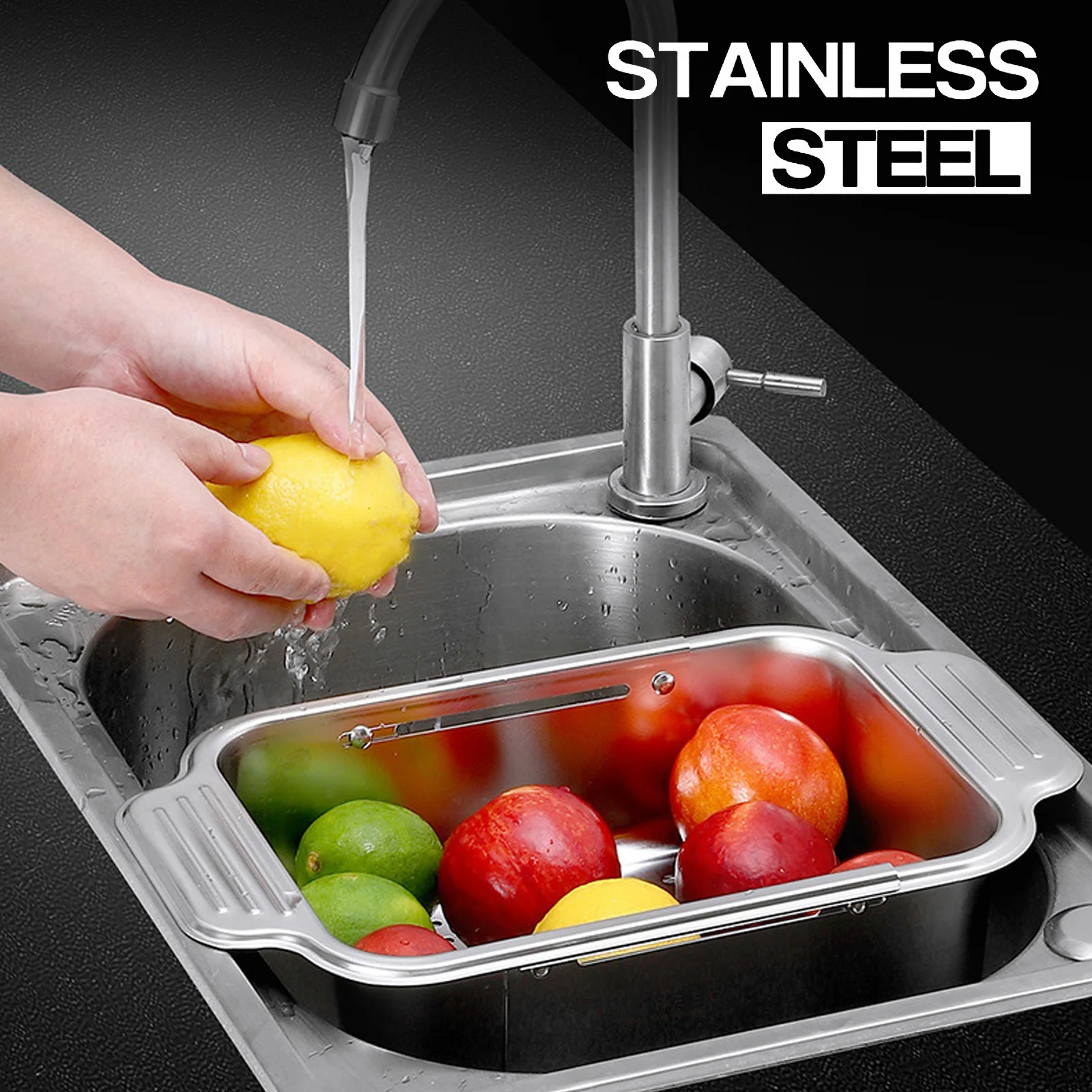 

Ситечко для раковины из нержавеющей стали 304, выдвижной складной дуршлаг для кухни, мытья овощей, фруктов, макарон, зерна, пространство