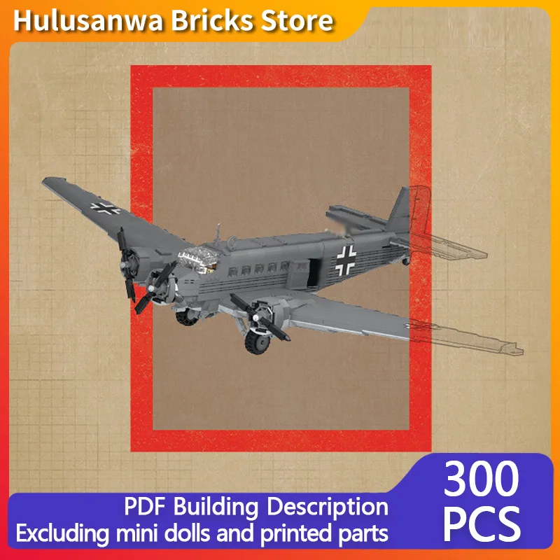 

Ju 52 WW2 Transport Aircraft Model MOC Building Bricks War Equipment Modular Technology Gifts Holiday Assemble Children Toy Suit