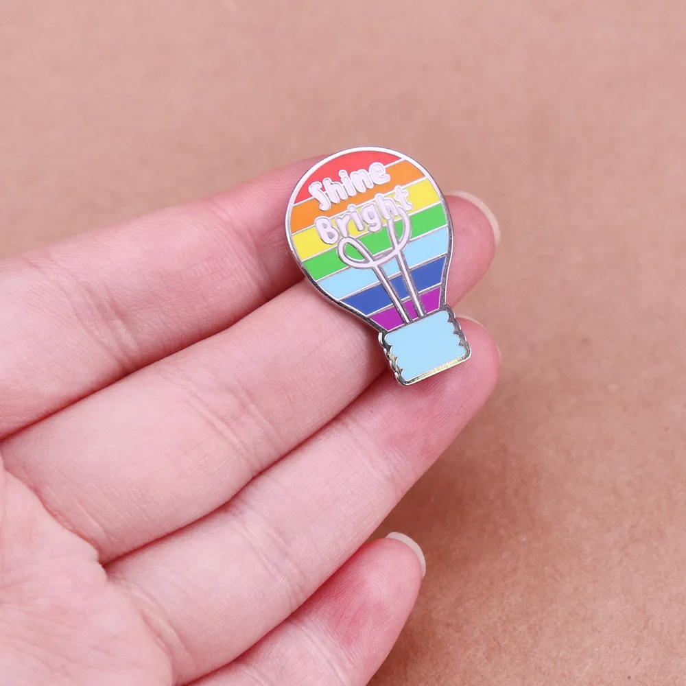 A3519 Rainbow light bulb Shine Bright Lapel Pins for Backpack Enamel Pin Brooch Clothes Metal Badges Fashion Jewelry Accessories