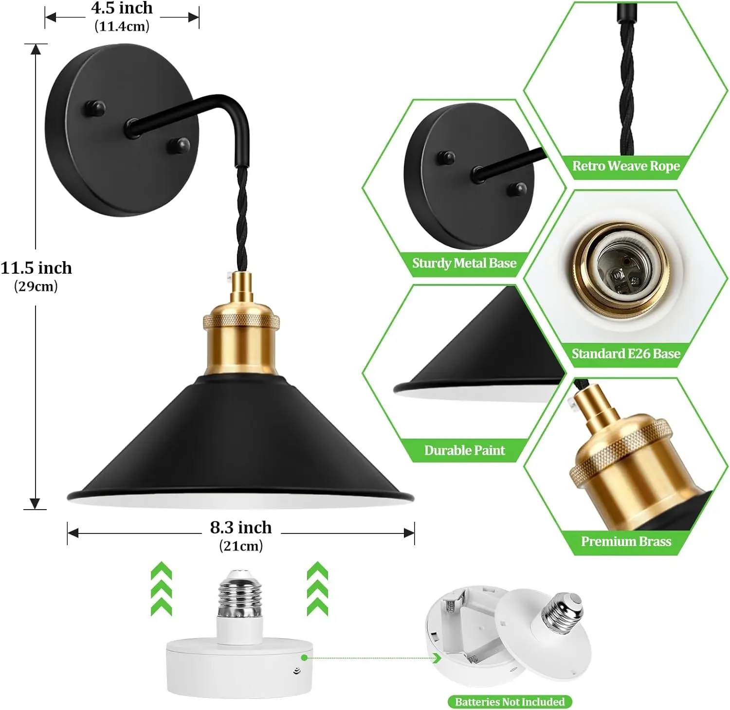 Set of 2, Dimmable Wireless Sconces Wall Lighting Indoor, RGB 13 Colors Battery Powered， Wall Lamp Fixture with Remote Control