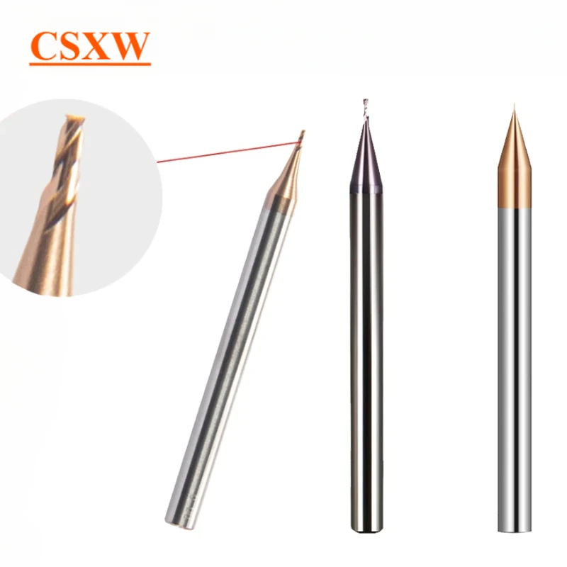 HRC55 Micro Carbide End Mill 2 Flutes 0.2-0.9mm TiAIN Micro Flat 4mm Shank Milling Cutter Carbide CNC Engraving  Aluminum