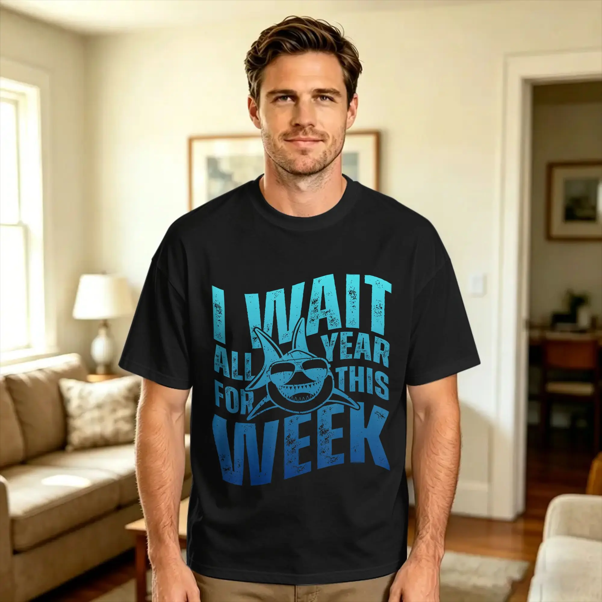 Men Women's T Shirt I Waited All Year for This Week Ocean Shark Lover T-Shirts Leisure  Summer Tees Streetwear Pure Cotton Tops
