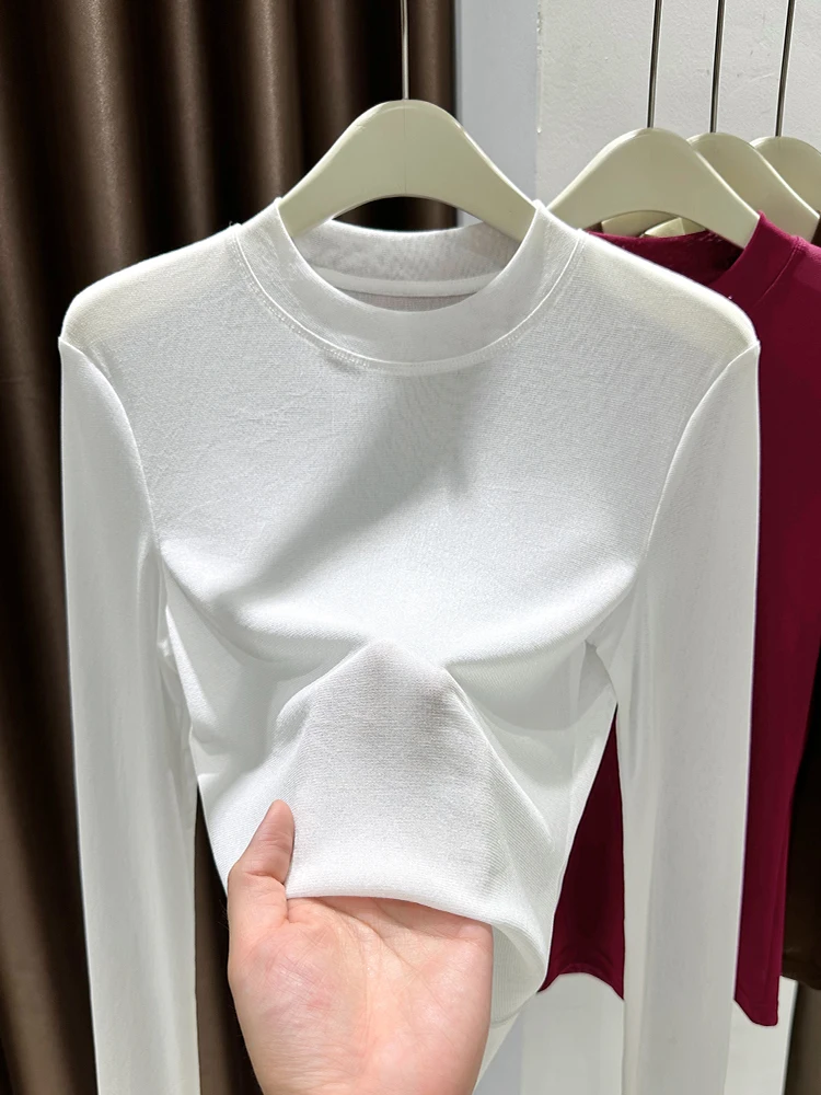 

White Sensation Long Sve Me Base irt Women's Spring Autumn 2026 Slim Fit round Ne T-irt Breathable Inner Wear Top