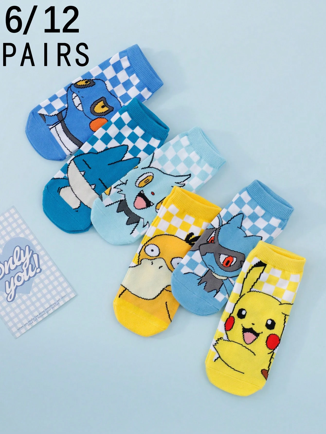 

6/12 Pairs of miniso Fashion Cartoon Anime Pok é recreational Sweet and Cute sports short Socks