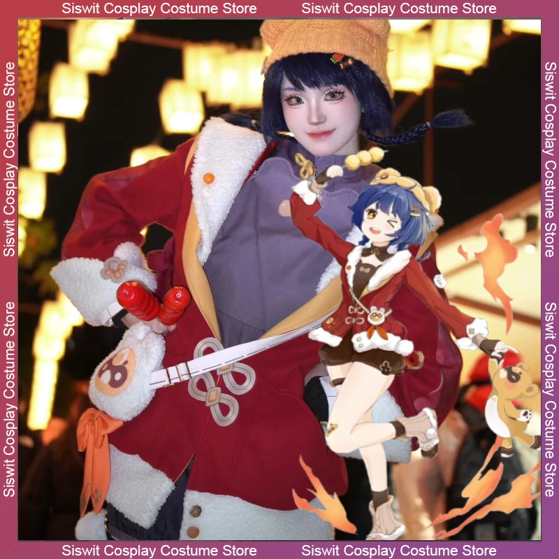 

Костюм для косплея Xiangling из игры Genshin Impact, парик для ритуала фонарей, женская карнавальная ночная аниме-форма, комплект для Хэллоуина и ролевых игр