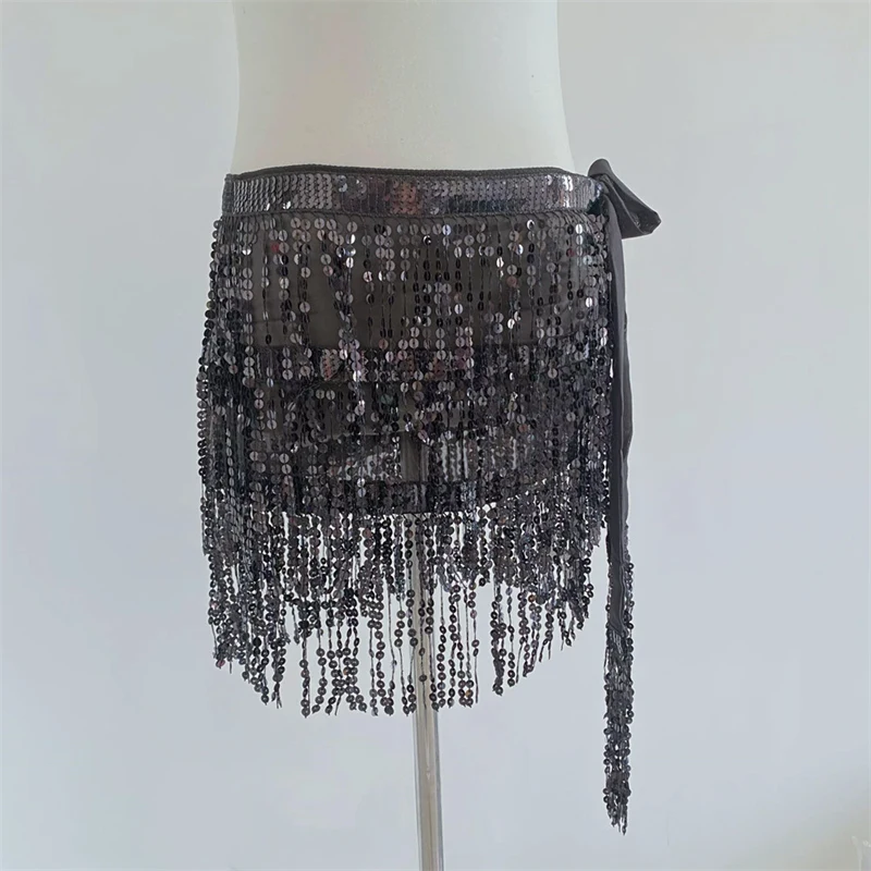 Bauchtanz-Hüfttuch für Damen, Pailletten-Fransengürtel, Tanzkostüm, Y2K-Accessoire, Halloween, Festival, Rave, Bühnenauftritt, Partykleidung – Detail 3