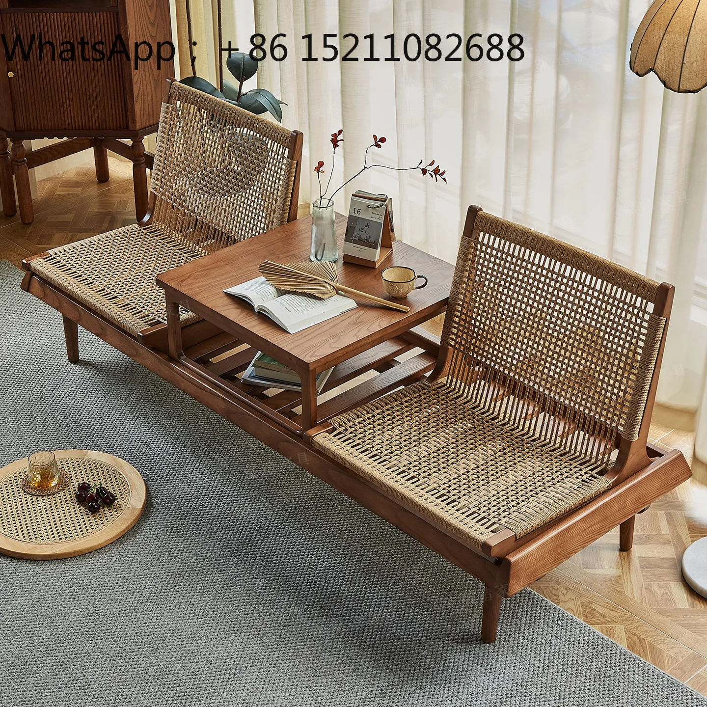 LLY solid wood balcony tea table retro homestay tea table and chair combination casual tatami tea seat