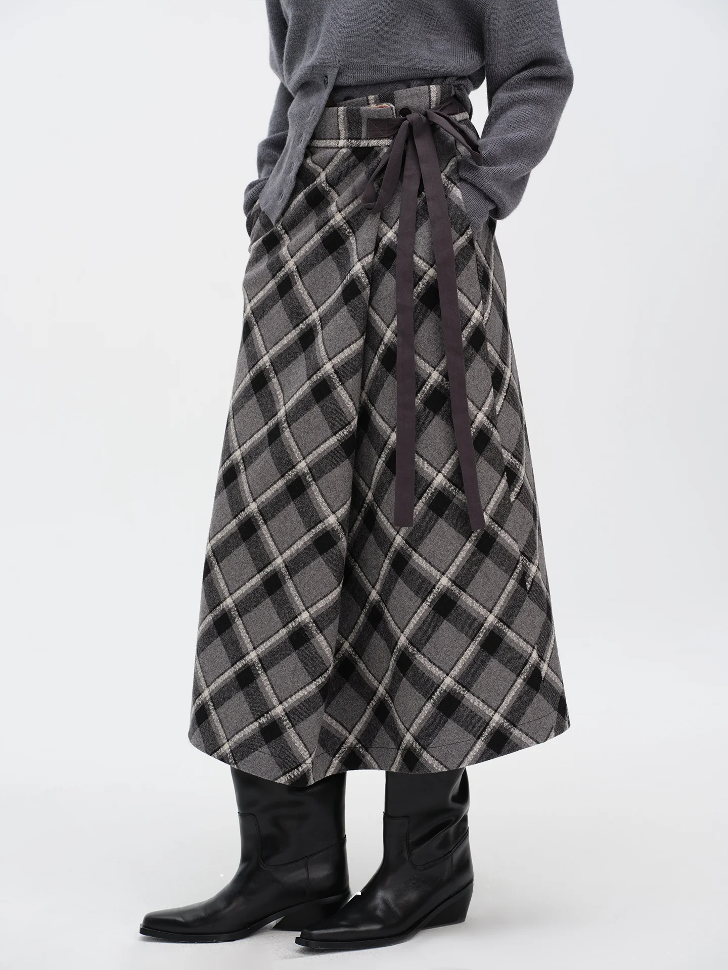 

mat Sle Wrap Skirt Woolen Plaid Design High Waist A-Line Silhouette Ci Commute Suitable Ladies Faion Premium