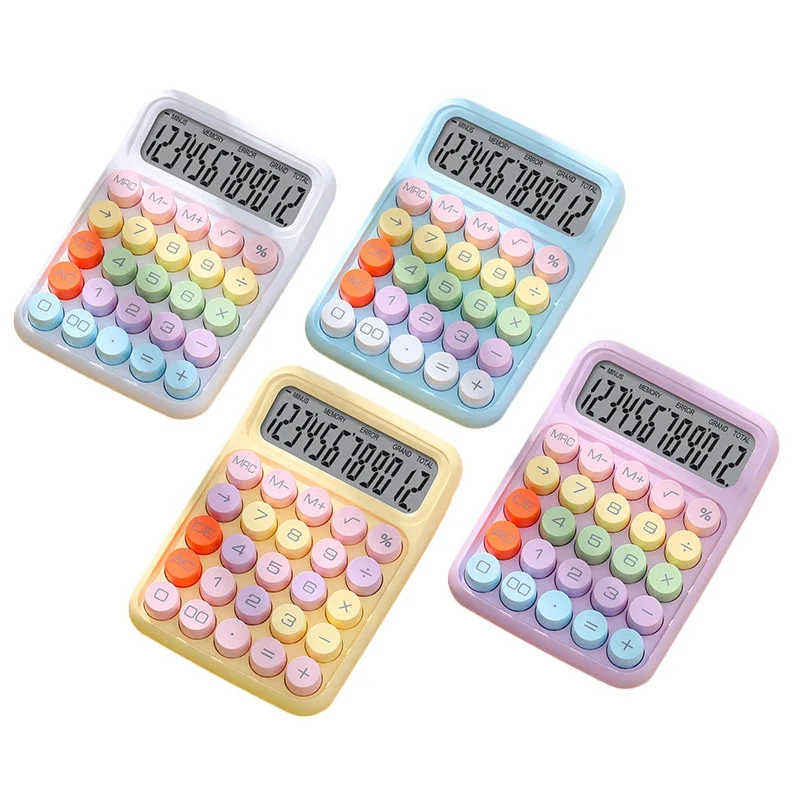 Calculadora de teclado para oficina, calculadora de botones mecánicos de 12 dígitos, bonito Color caramelo, suministros escolares, papelería para estudiantes/finanzas