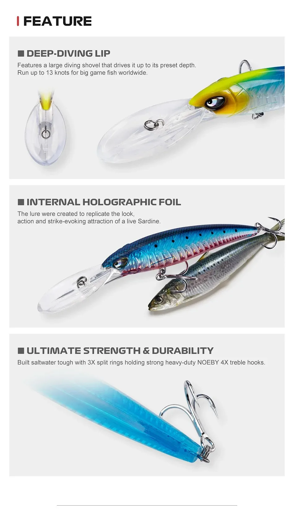 Noeby 2 stücke 47g 94g Tiefe Tauchen Große Minnow Köder Künstliche Wobbler Harten Köder Crankbait Meer Bass hecht Barsch Angelgerät – Detail 5