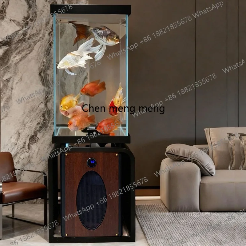 

Living room fish tank ultra-white glass square vertical edge TV cabinet next to fish tank water-free tubular filtration