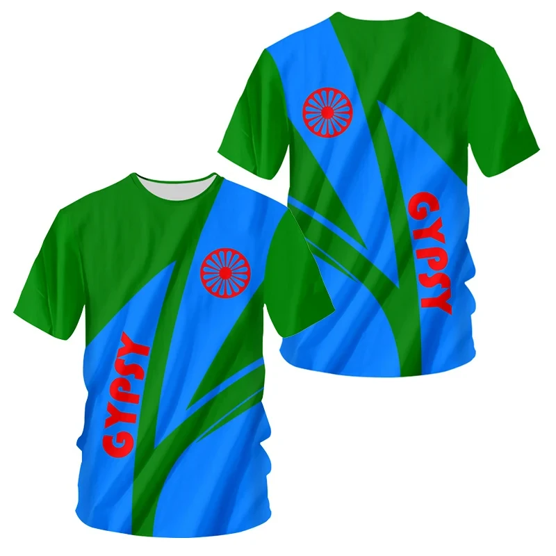 T-Shirt z grafiką z cygańską flagą w stylu Vintage Romani 3D z nadrukiem dla mężczyzn ubrania dla chłopca koszulka sportowa koszulka z krótkim