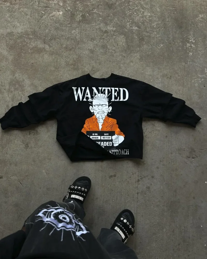 

Осенний новый пуловер с капюшоном в американском стиле хип-хоп, уличный стиль, аниме, принт, длинный рукав, мужская готическая трендовая свободная толстовка в стиле Харадзюку