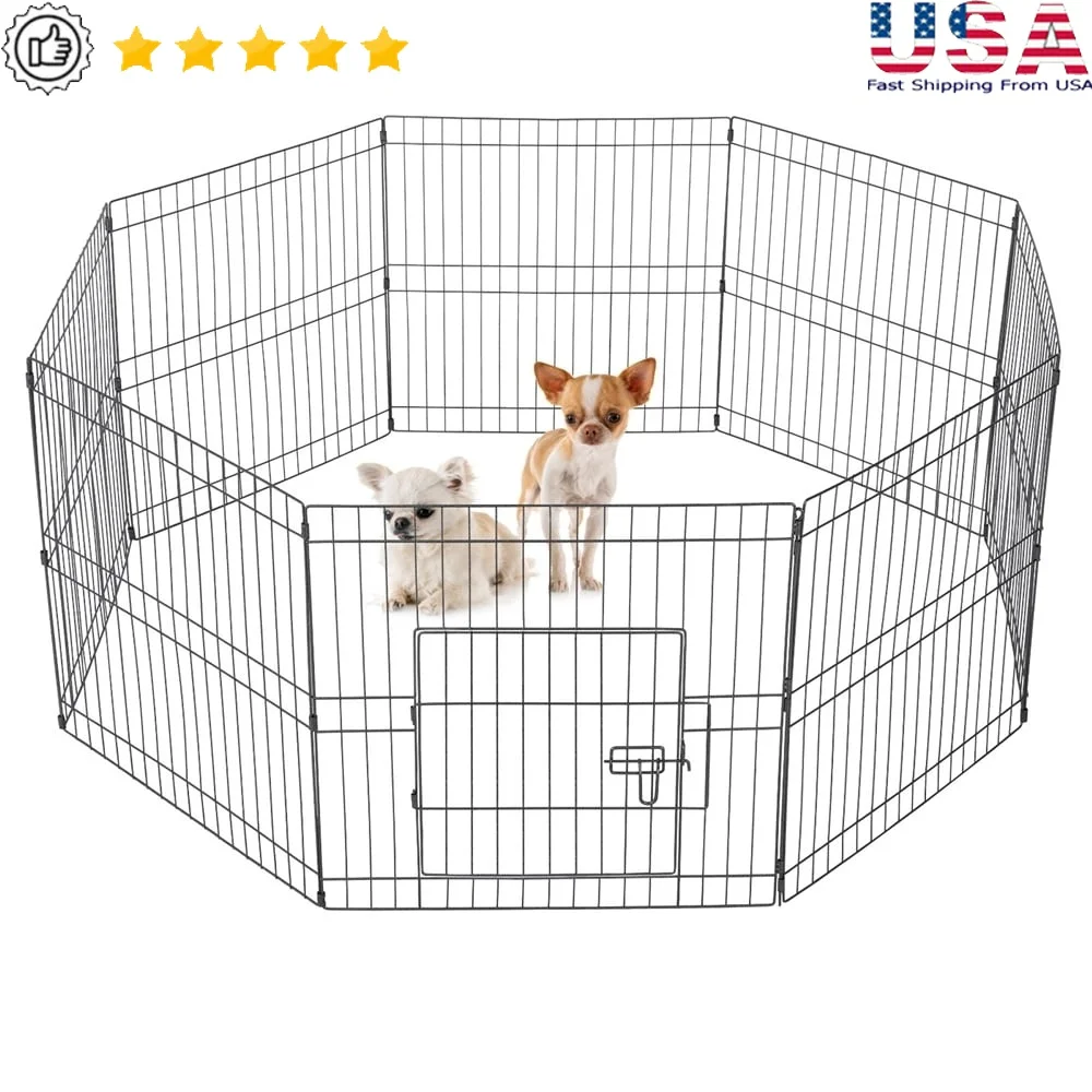 

8 Panel Heavy Duty Metal Dog Playpen Enclosure Fence Portable Iron Pet Exercise Area Multi-Pet Separation Outdoor Indoor Use