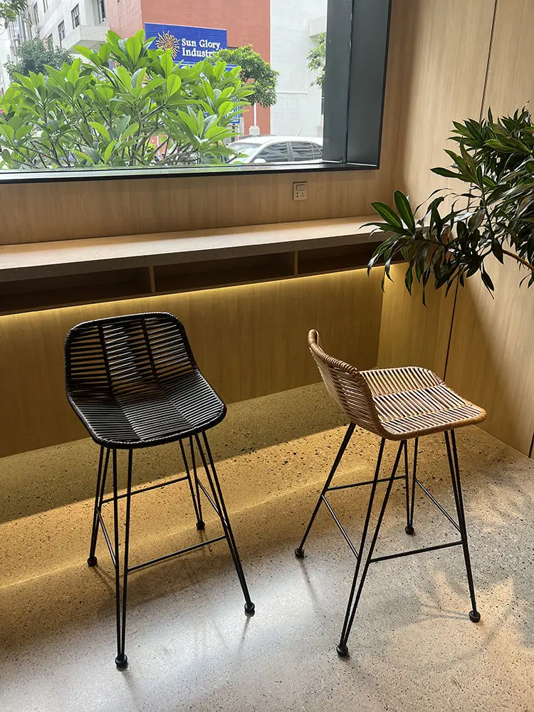 For Rattan High Chair Outdoor Rattan Bar Stool Front Desk Rattan High Chair Leisure Balcony  Bar