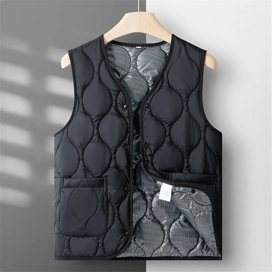

Зимний теплый мужской жилет с хлопковой подкладкой, черная куртка без рукавов, толстые теплые повседневные жилеты с v-образным вырезом, мужская верхняя одежда, внутренний жилет, пальто