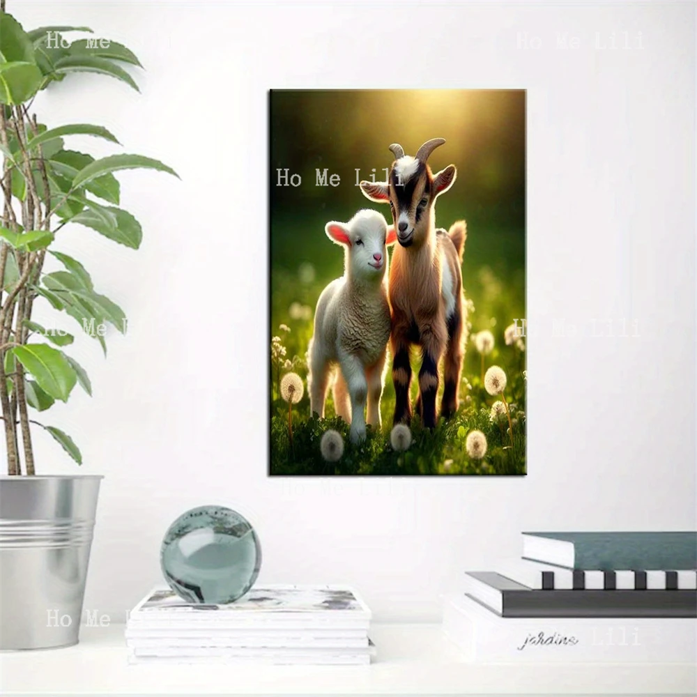 Lamb Goat Easter Spring Meadow Dandelion Friendship Canvas Wall Art For Bedroom Living Room Home Office Decor