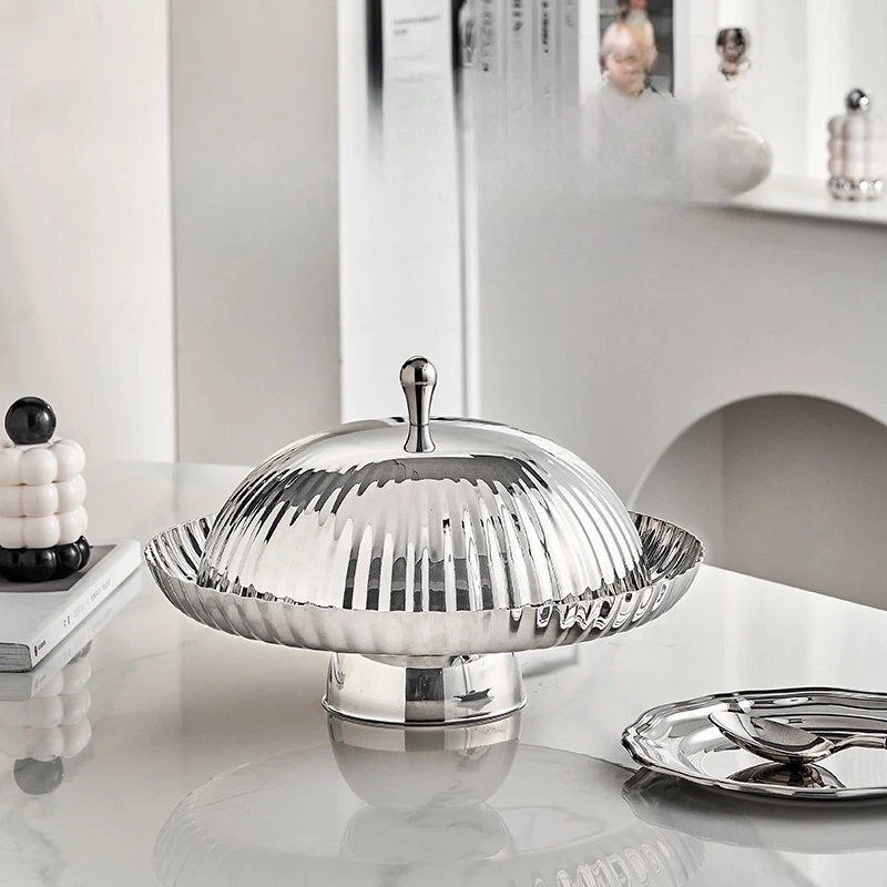 Nordic style stainless steel 304 meal tray light luxury dim sum plate with lid dessert table fruit plate vegetable