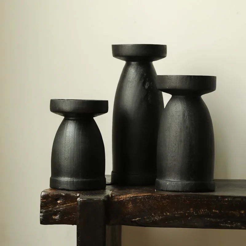 black lacquered candle holder, wabi sandy black large ornament candle, living room hotel high-end and good-looking goods