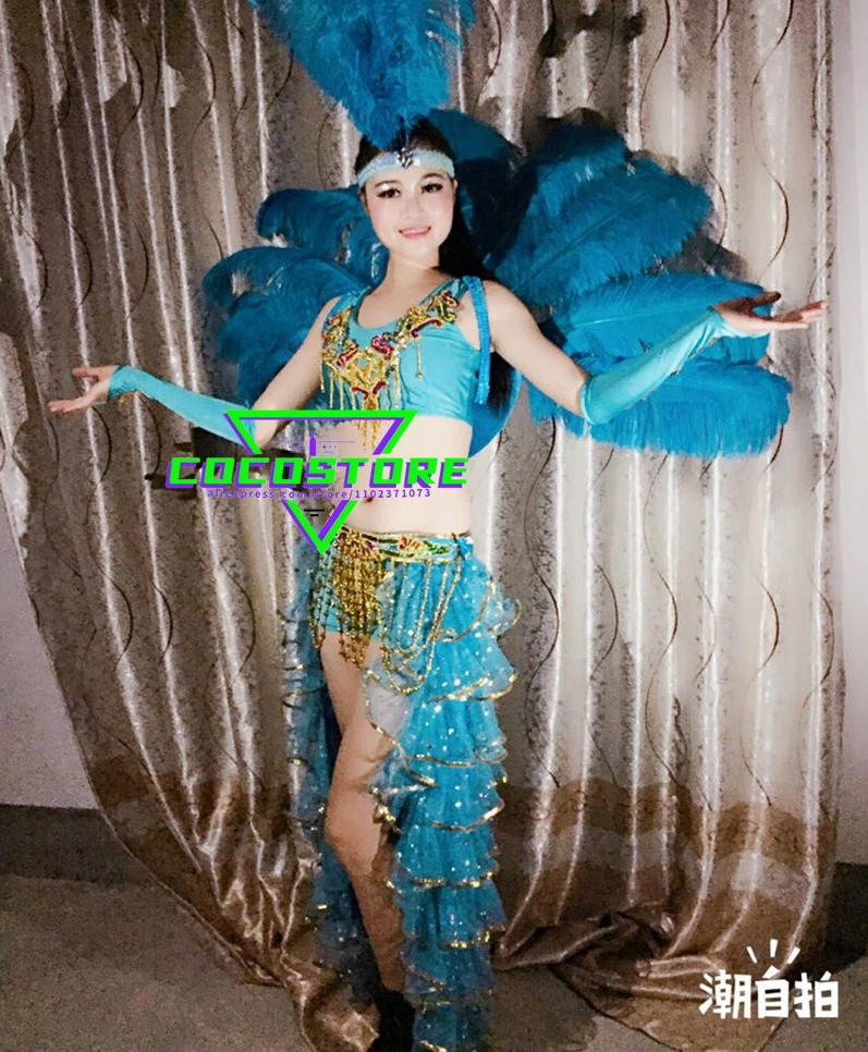 Samba Costume Carnival Brazilian Dancer Feather Dance Costumes   Opening Ceremony Performance Clothes Set Dancing Event Dresses