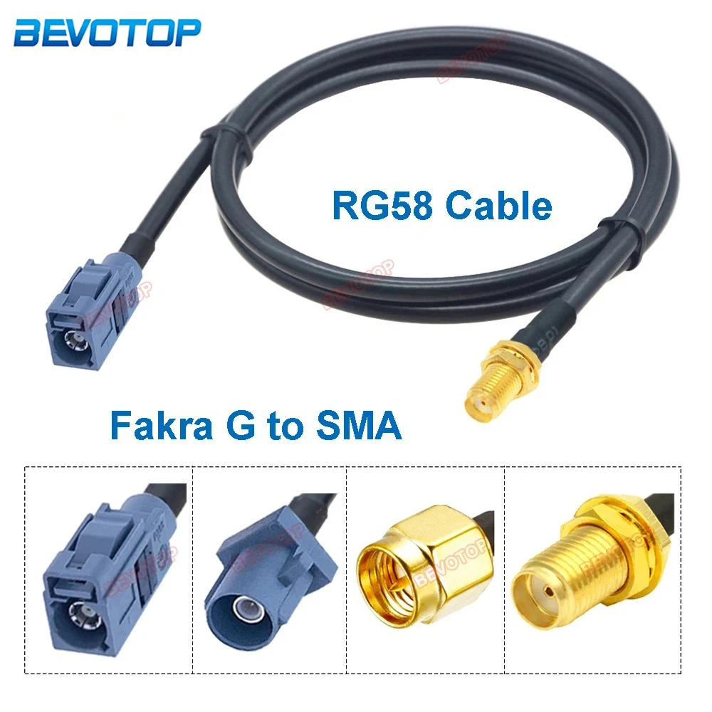 1PCS RG58 Fakra to SMA Jumper Grey Fakra G Male Female to SMA Plug Jack 50 Ohm RG58 Pigtail BEVOTOP Auto Cable Wire Harness