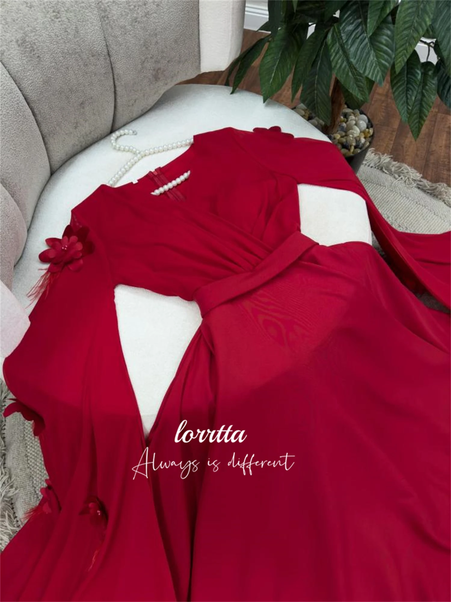 Lorrtta-Robe de Soirée à Fleurs Rouges Profondes, Décoration de Bal de Soirée, Quelles que soient les Robes pour les Événements Spéciaux, Personnalisée