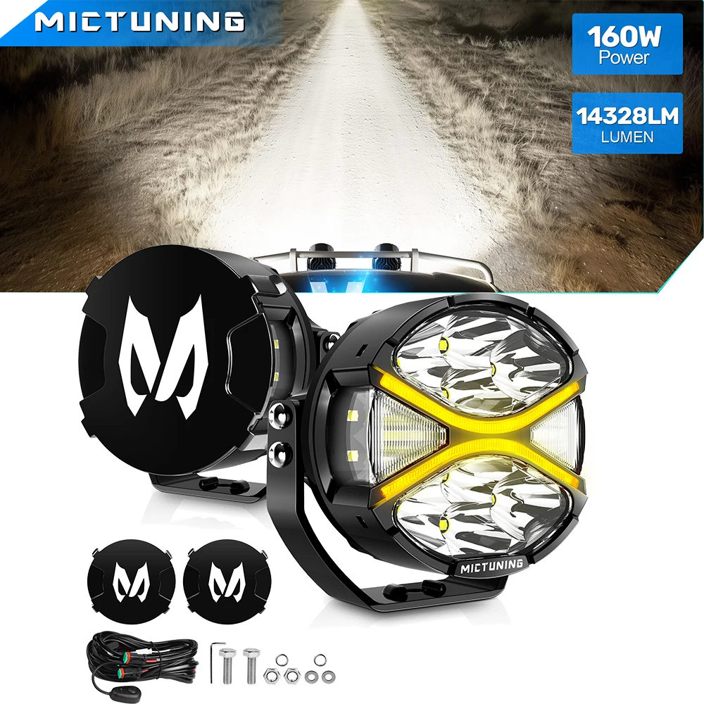 

MICTUNING 4-inch LED Round Light Kit, Amber Daytime Running Lights with Turn Signals Side-Facing Lights for SUV Roof Racks UTV