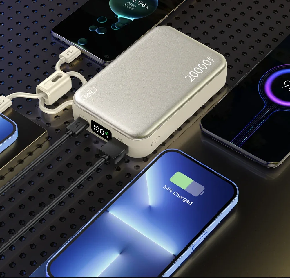 حار 20000 مللي أمبير قوة البنك 66 واط شحن سريع المدمج في كابلات Powerbank آيفون Xiaomi هواوي سامسونج بطارية احتياطية خارجية #4