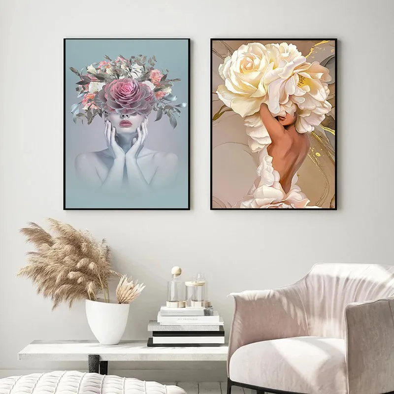 Floral Woman Vintage Abstract Flower Female Canvas Poster Trendy Canvas Art Painting Picture Wall Living Room Home Decor Gift