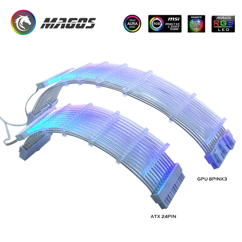 

PSU Extension Cable Kit RGB Flow ATX 24Pin PCIe GPU Dual Triple 8-Pin 6+2Pin Cord Motherboard Extension Cable