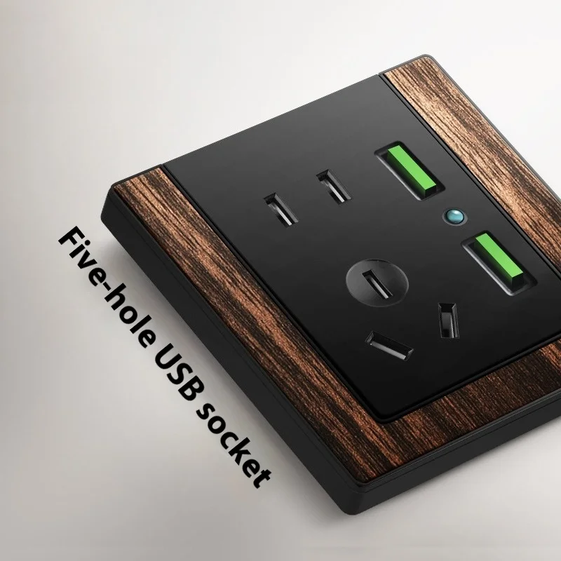 

86 Type New Vintage Wood Grain Switch Socket Panel Wall Recessed 5 Hole