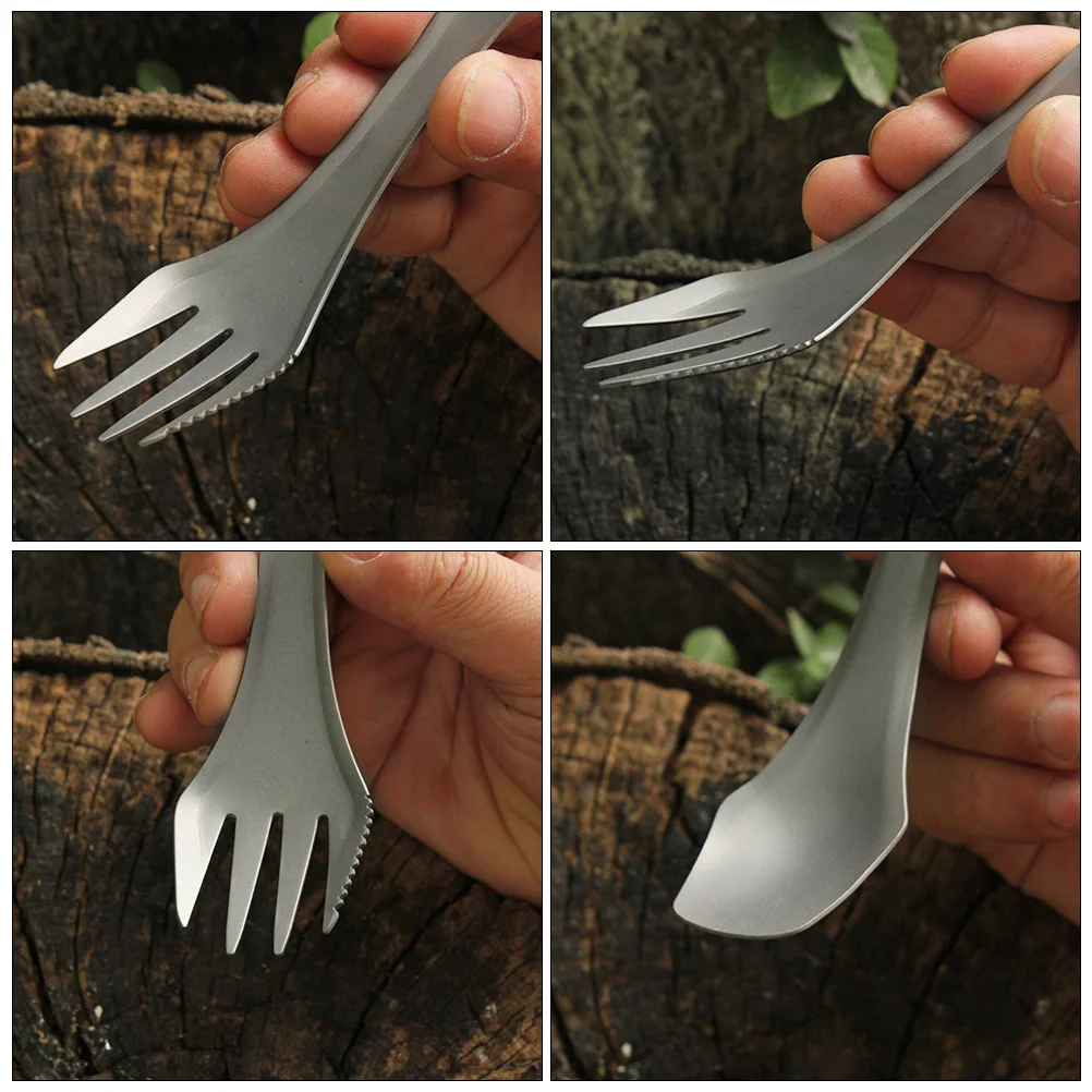 

BBQ Tableware Spoon Fork Outdoor 3-in-1 Spork Utensil Titanium Travel Camping