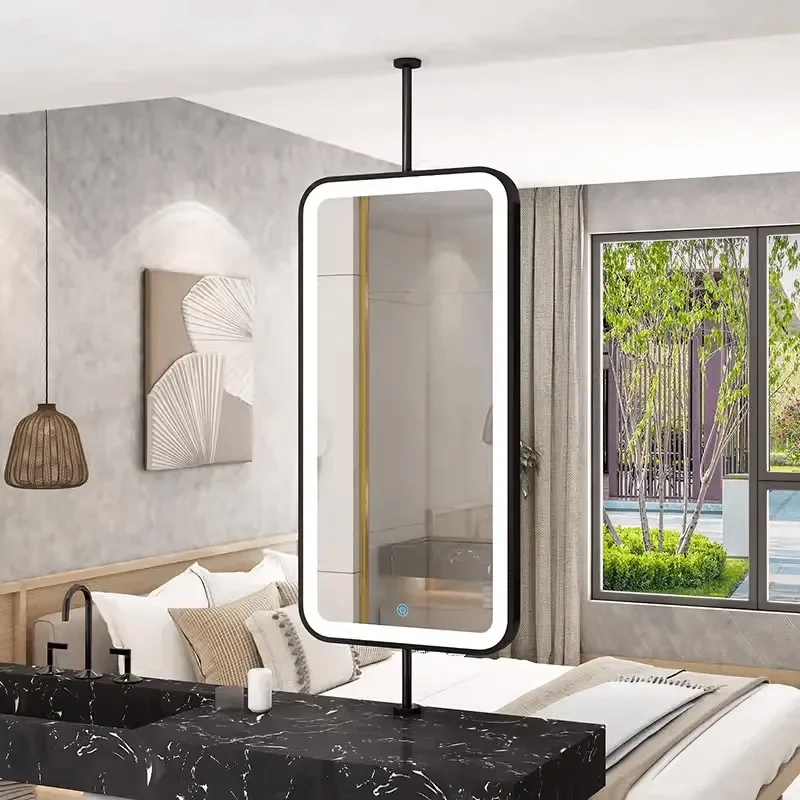 Square Bathroom Mirror with Rounded Corners LED Lighted Wall Mounted Vanity Mirror for Powder Room Hotel Modern Home Decor