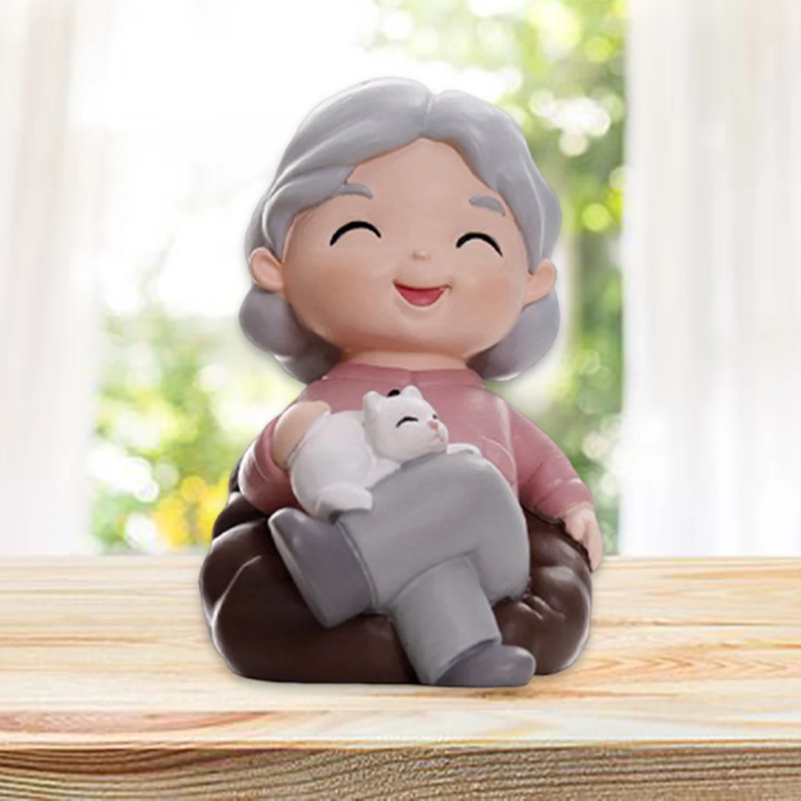 Cute Grandma Grandpa Statue Miniature Figurine Resin Craft Desktop Decor Anniversary Decorative Statue