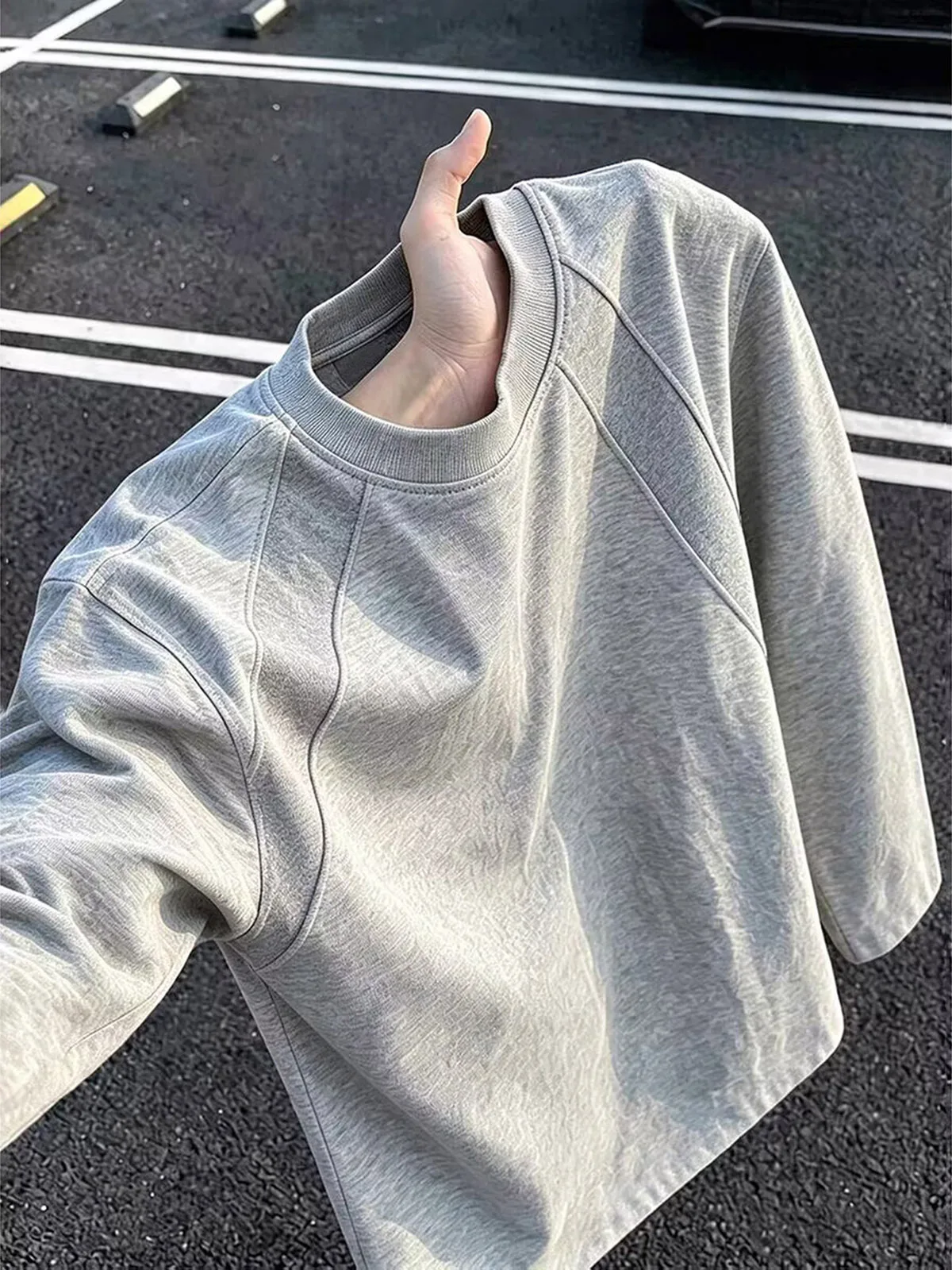 Cleanfit Heavyweight Deconstructed Long Sleeve T-Shirt for Men Trendy Brand Small Collar Shoulder Width Sweatshirt Loose Inne...