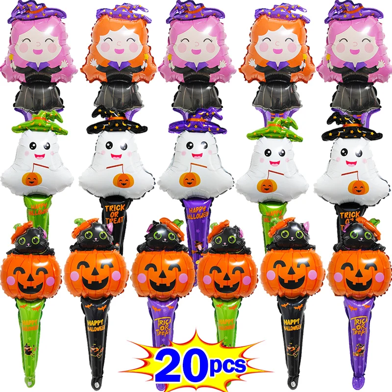 

Halloween Aluminum Balloon Inflatable Toys Stick Witch Pumpkin Ghost Holding Balloon Party Decoration Children's Toys and Gifts