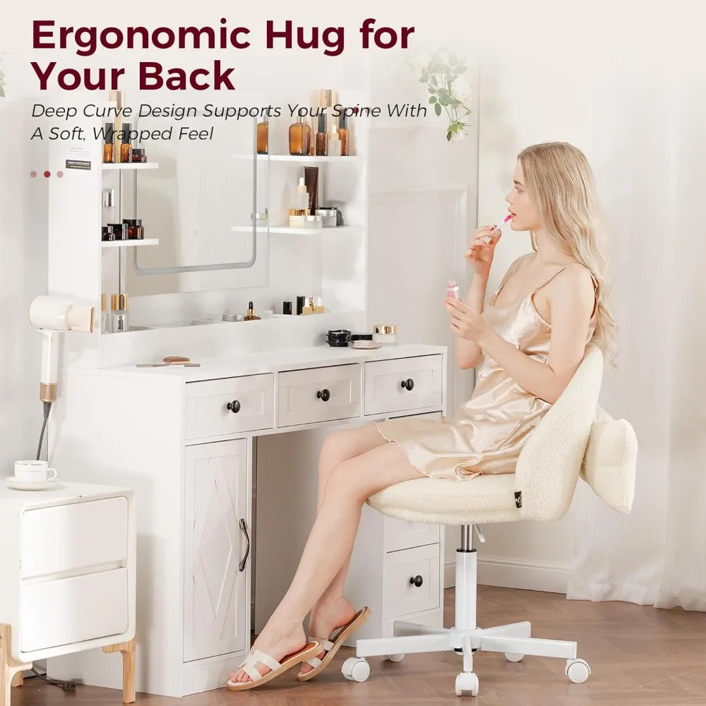 كرسي تيدي فيلفيت قابل للتعديل بارتفاع للفتيات، مقعد مكتب مكياج لطيف بدون ذراع مع مساحة تخزين #3