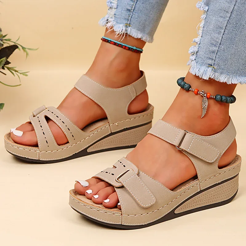 

Open Toes Women Sandals Soft Bottom Wedge Buckle Heels Sandals Summer Women Platform Sandalias Elegant Wedges Shoes for Women