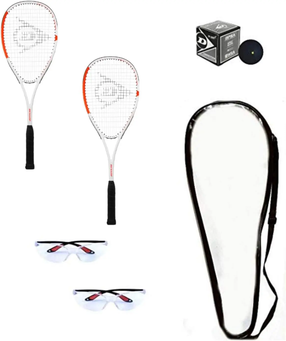 Sports Squash Racquet Set (Includes 2 Racquets, 2 Eyeguards, 1 Ball, Cover) (Advanced)