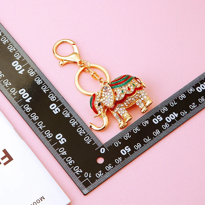 Cute Enamel Crystal Elephant Keychain Animal Keyring Pendants For Women Girls Handbag Accessories Key Chain