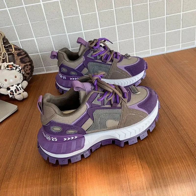 

Spring 2025 Women's Platform Dad Shoes Thick Sole Lace Up Casual Slimming Versatile Ins Hot Sneakers