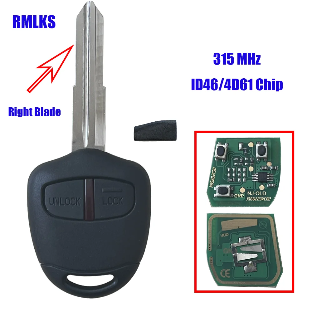 Car Key For Lancer Outlander Colt Mirage Remote key 2 Button MIT11R Blade 315/433mhz With LCK46 4D61 Chip For Mitsubishi Car Key