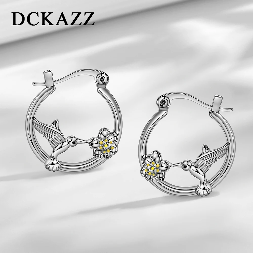 DCKAZZ Hummingbird Hoop Earring Exquisite Lovely True Silver-Plated Metal Animal Eardrop for Woman Girl Jewelry Accessory Gifts