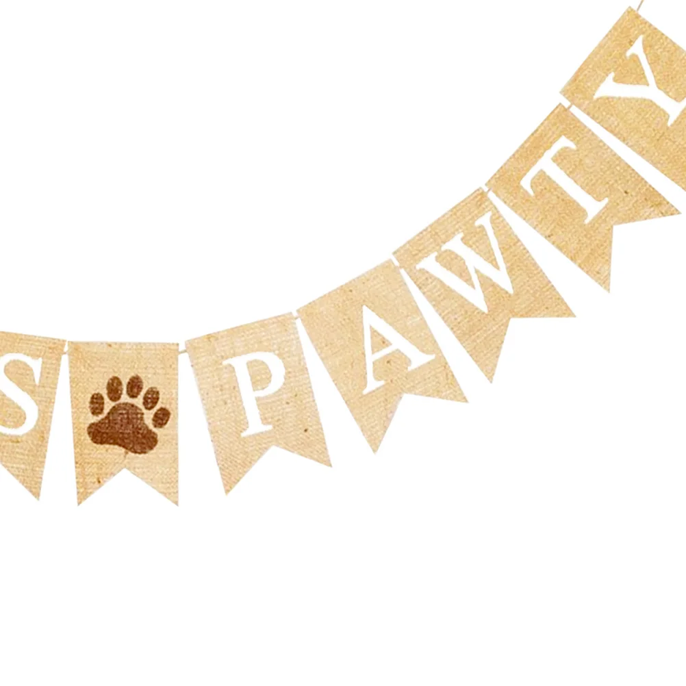 

Pet Party Decoration Banner Dog Decorations Linen Hanging Burlap Premium Reusable Birthday Celebration Festive