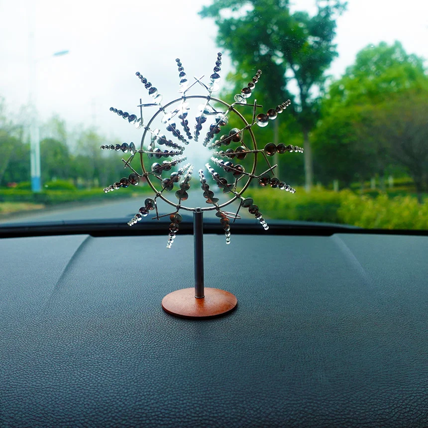 

Mini Unique Magical Metal Windmill for Car 3D Wind Powered Kinetic Sculpture Car Wind Solar Spinners Car Decoration Accessories