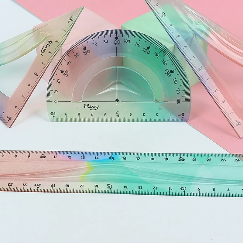 4Pcs Colorful Flexible Ruler, Plastic Ruler Set Shatterproof Straight Ruler Soft Bendable Ruler for School Home Office F19E