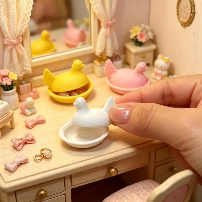 Hen Shaped Miniature Storage Bowl With Lid 1 Or 3 Pcs Dollhouse Ornament Mini Kitchen Decorative Candy Storage Accessory